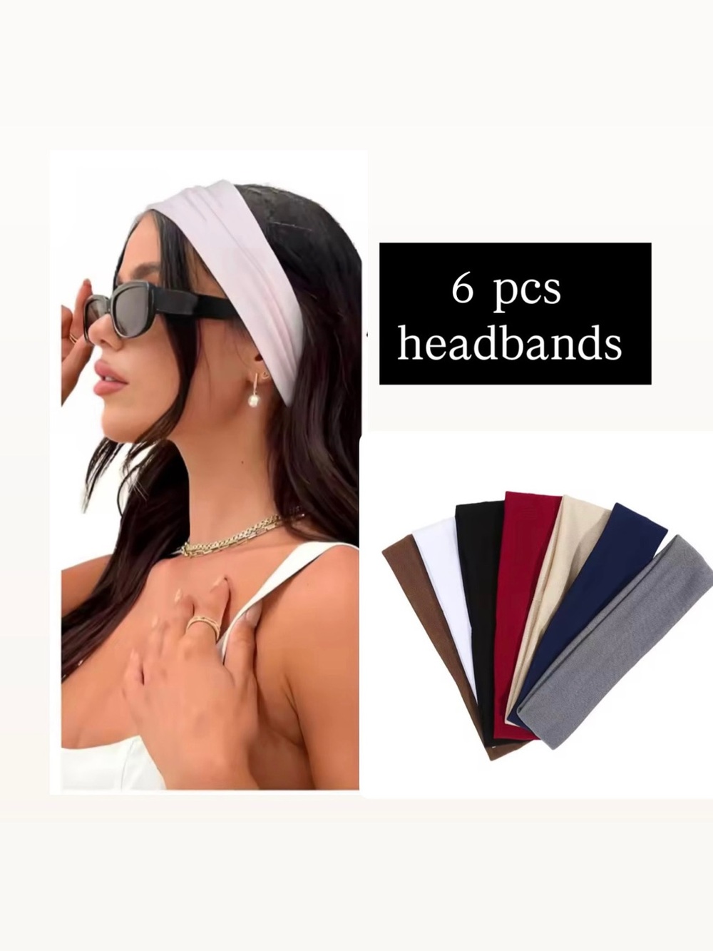 6-Pack Wide Twist Headbands - White, Black, Red, Beige, Navy, Brown, Gray